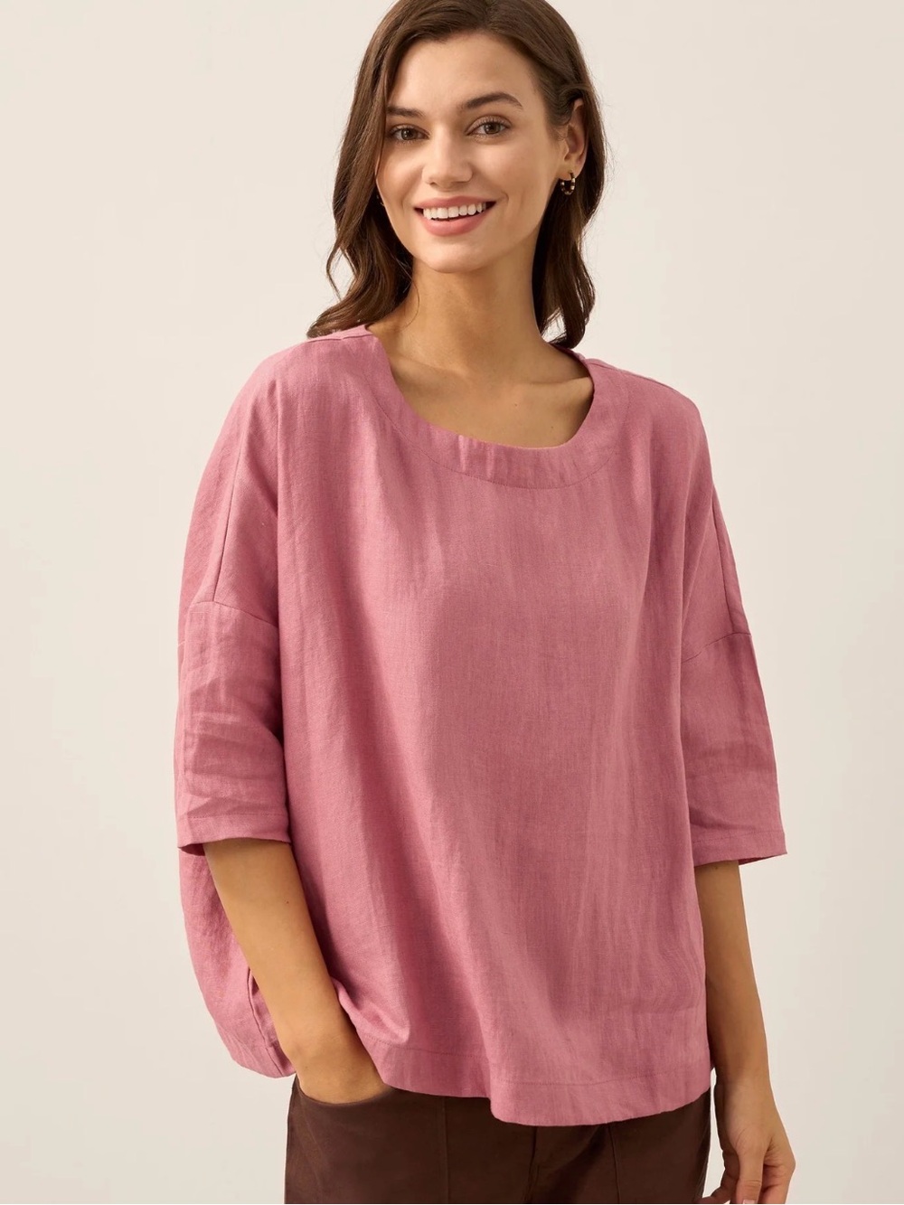 NWT Lintico Aurora 100% Linen Boat Neck Boxy Lagenlook Top Coral Size XXL
